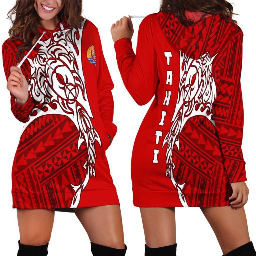 Tahiti French Polynesian Manta Spirit Guardian Tribal Pattern Hoodie Dress