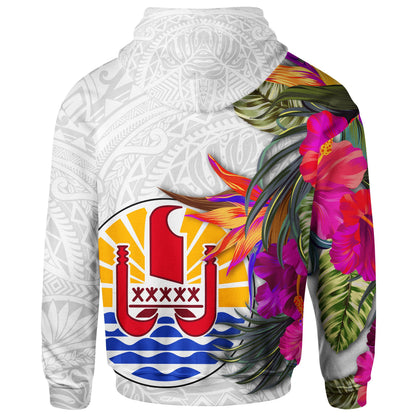 Tahiti Hoodie Hibiscus Polynesian White Pattern