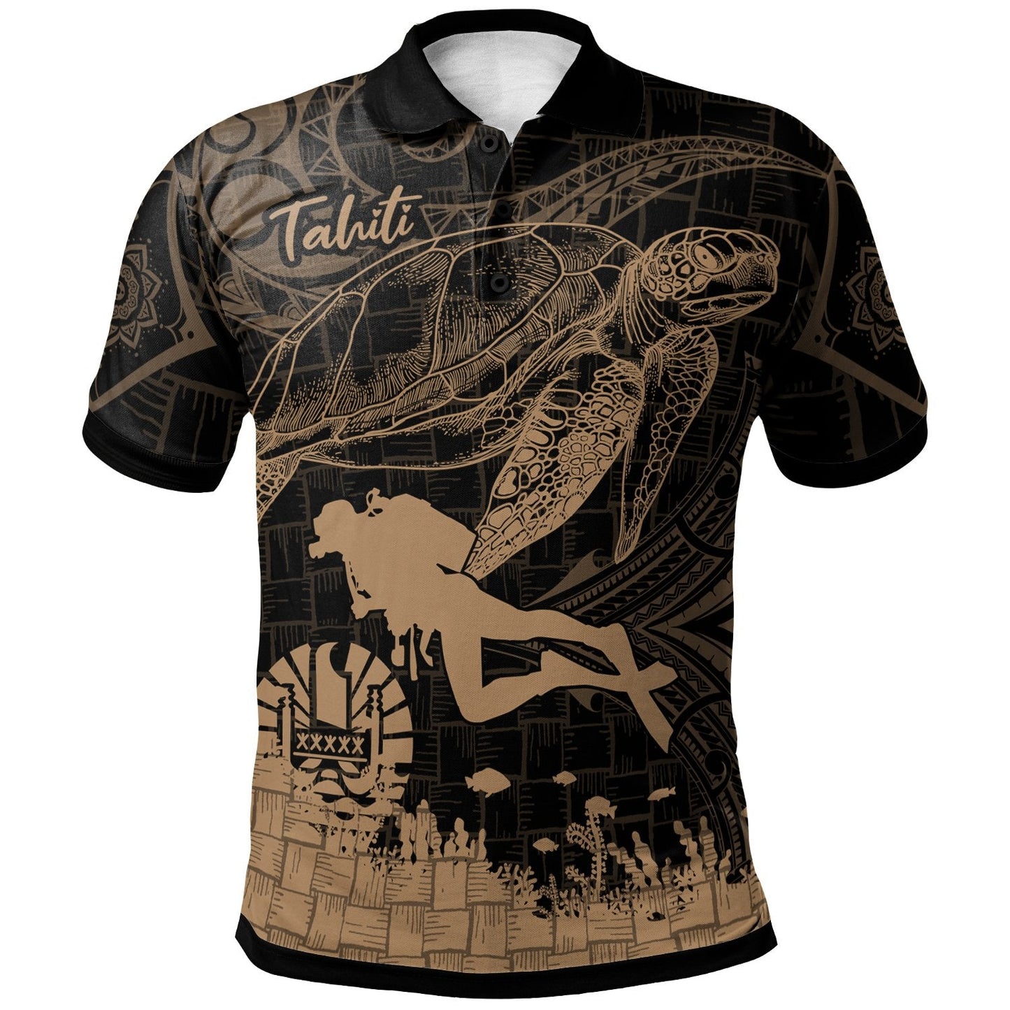 Tahiti Polo Shirt - Scuba Diving With Turtle