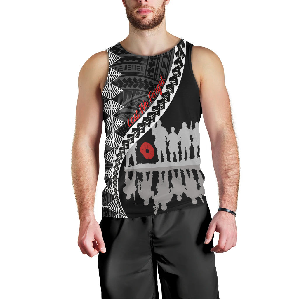 Tonga Anzac Day Black & White Men's Tank Top Lest We Forget