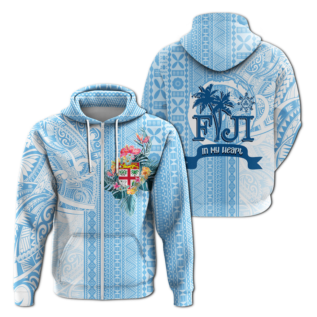 Fiji Tapa Pattern with Hibiscus Zip Up Hoodie Fiji In My Heart