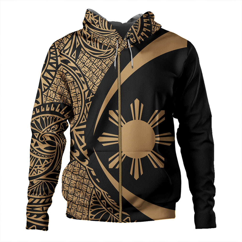 Philippines Hoodie Coat Of Arm Lauhala Gold Circle Style Zip Hoodie