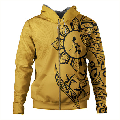 Philippines Hoodie Tribal Sun In My Heart Gold Style Unisex Printed Zip Hoodie