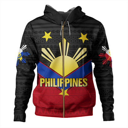 Philippines Hoodie Custom - Philippines Sun Star Sport Style Polynesian Zip Hoodie