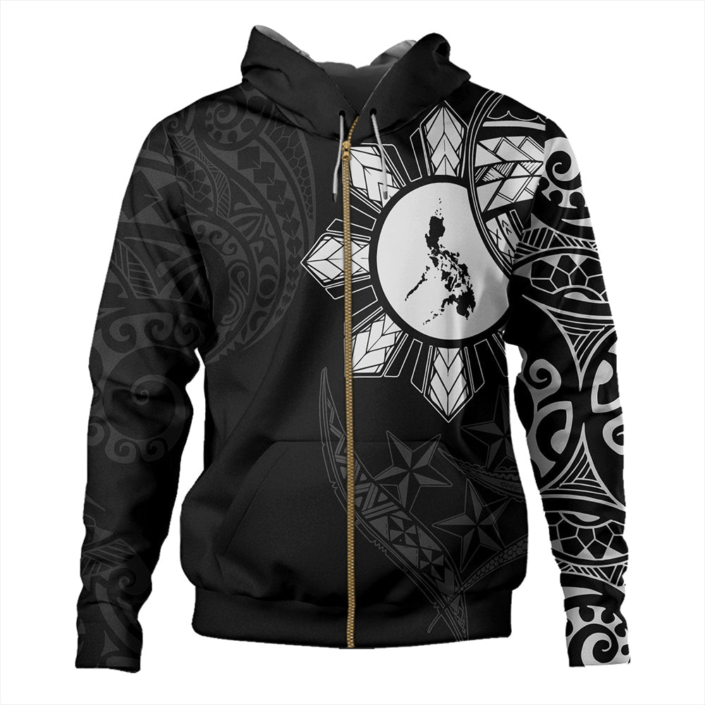 Philippines Hoodie Tribal Sun In My Heart Black Polynesian Pattern Zip Hoodie
