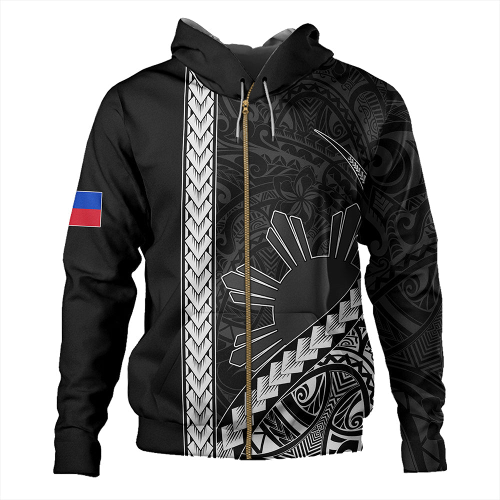Philippines Hoodie Tribal Polynesian Sun Gray Unisex Printed Zip Hoodie