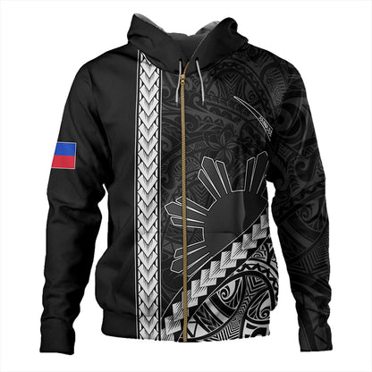 Philippines Hoodie Tribal Polynesian Sun Gray Unisex Printed Zip Hoodie