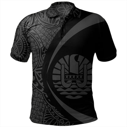 French Polynesia Polo Shirt Coat Of Arm Lauhala Gray Circle