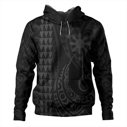 The Philippines Hoodie Sun Gray Kakau Style Black Unisex Zip Hoodie