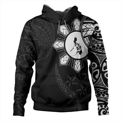 Philippines Hoodie Tribal Sun In My Heart Black Polynesian Pattern Zip Hoodie
