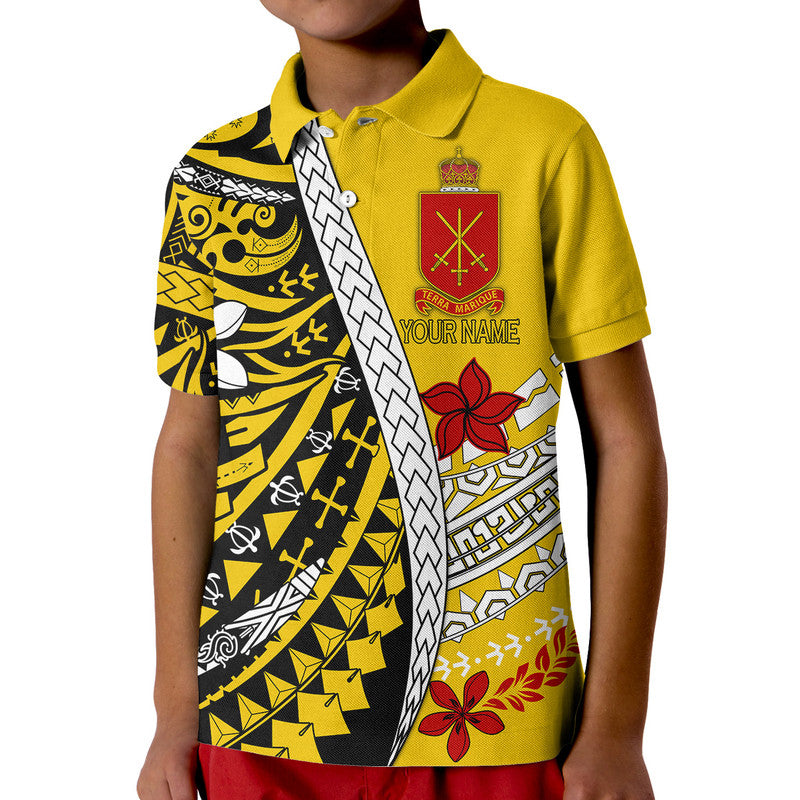 Custom Personalised Tonga Terra Marique Polo Shirt Gold Polynesian Minimalist Style