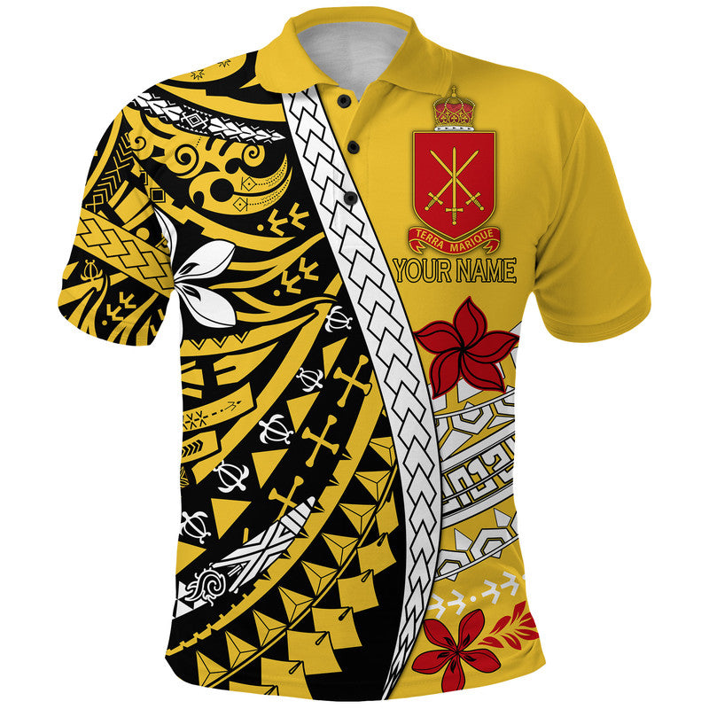 Custom Personalised Tonga Terra Marique Polo Shirt Gold Polynesian Minimalist Style