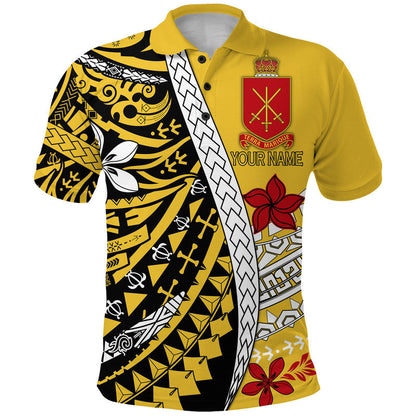 Custom Personalised Tonga Terra Marique Polo Shirt Gold Polynesian Minimalist Style