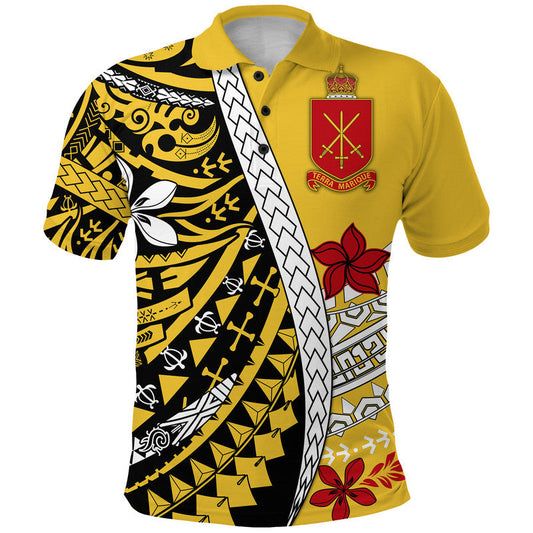 Tonga Terra Marique Polo Shirt Gold Polynesian Minimalist Style