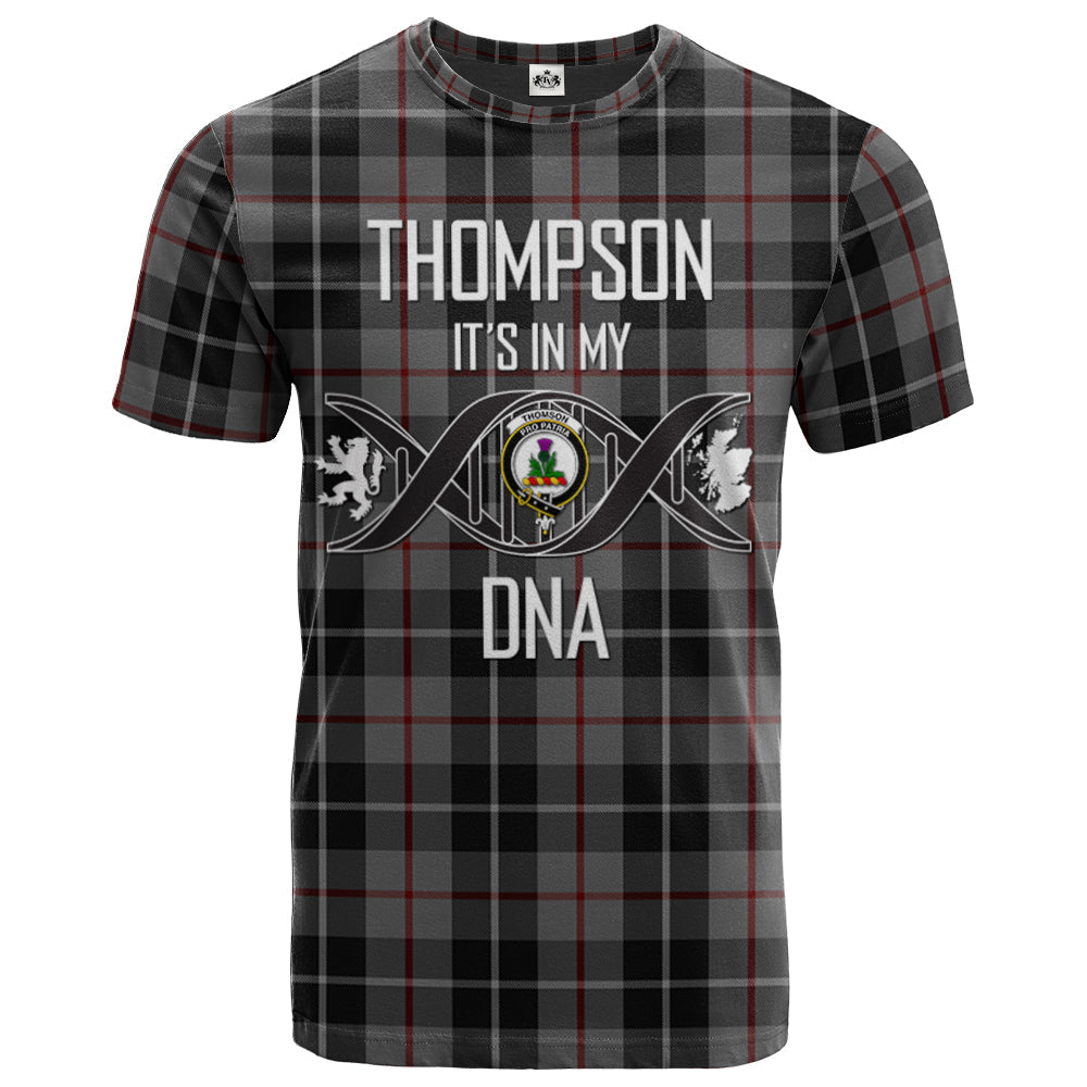 Printivon Thompson Grey Clan DNA In Me Tartan Crest T Shirt