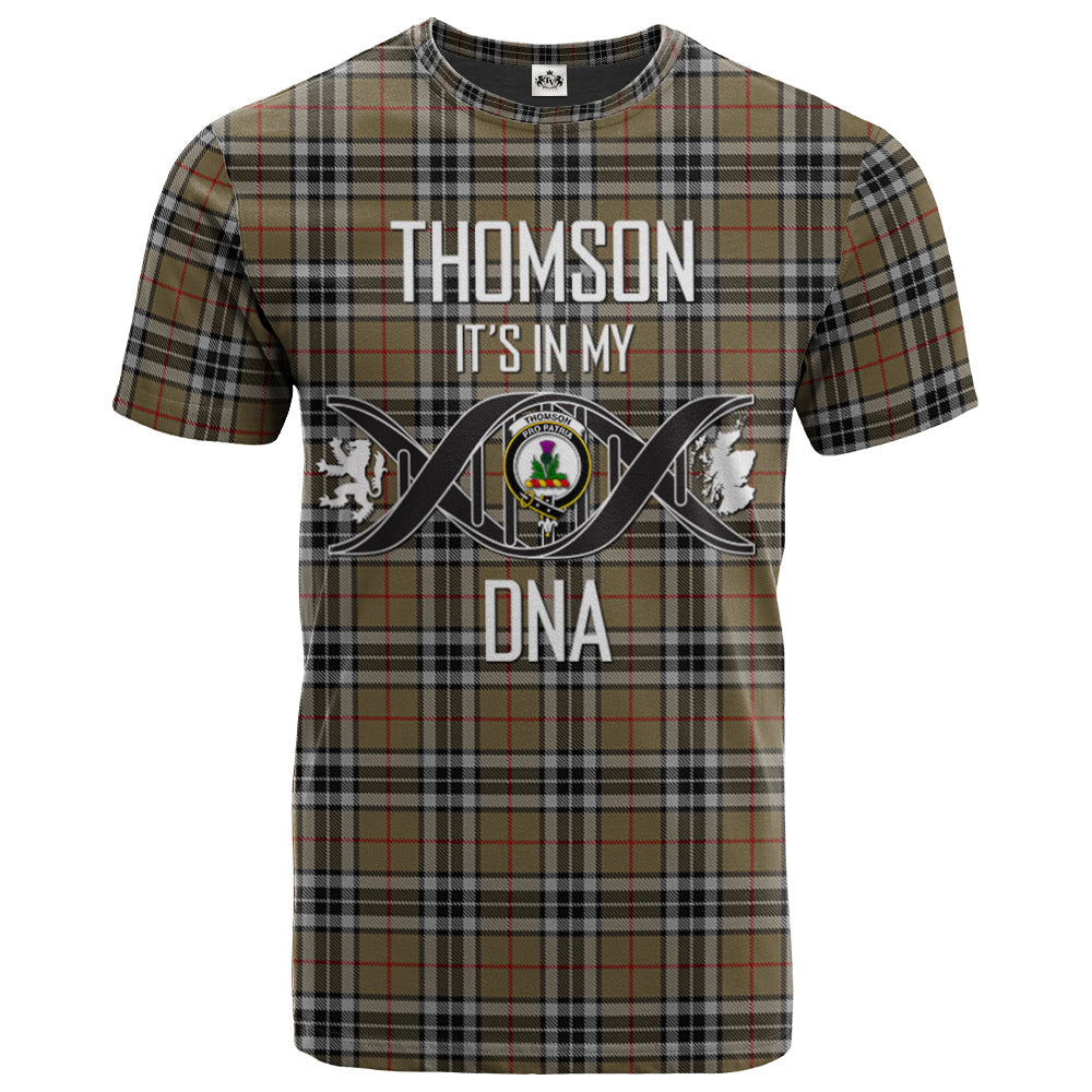 Printivon Thomson Camel Clan DNA In Me Tartan Crest T Shirt