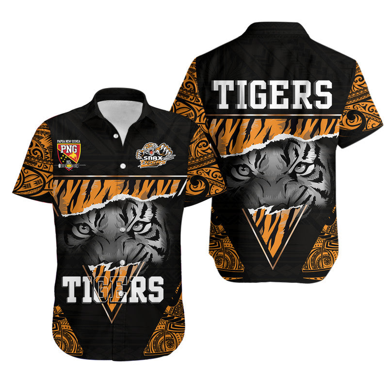 Papua New Guinea Lae Snax Tigers Hawaiian Shirt Polynesian Tiger Face