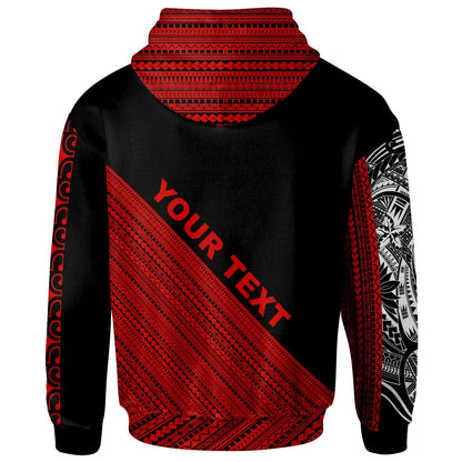 Northern Mariana Islands Hoodie Polynesian Diagonal Pattern Red Zip Hoodie