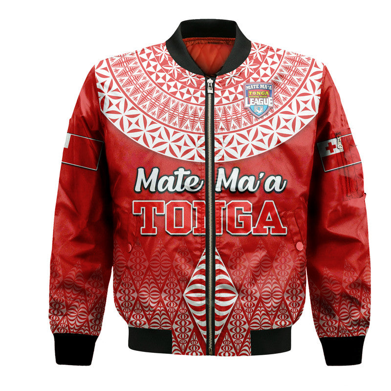 Mate Ma'a Tonga Rugby Bomber Jacket Tongan Kupesi Ngatu Style