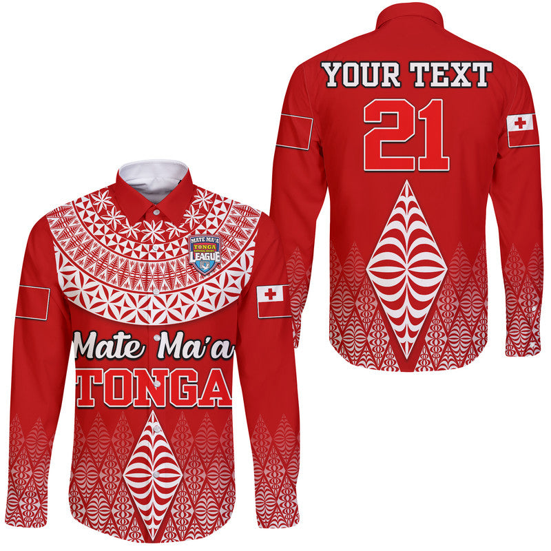 (Custom Personalised) Mate Ma'a Tonga Rugby Hawaii Long Sleeve Button Shirt Tongan Kupesi Ngatu Style
