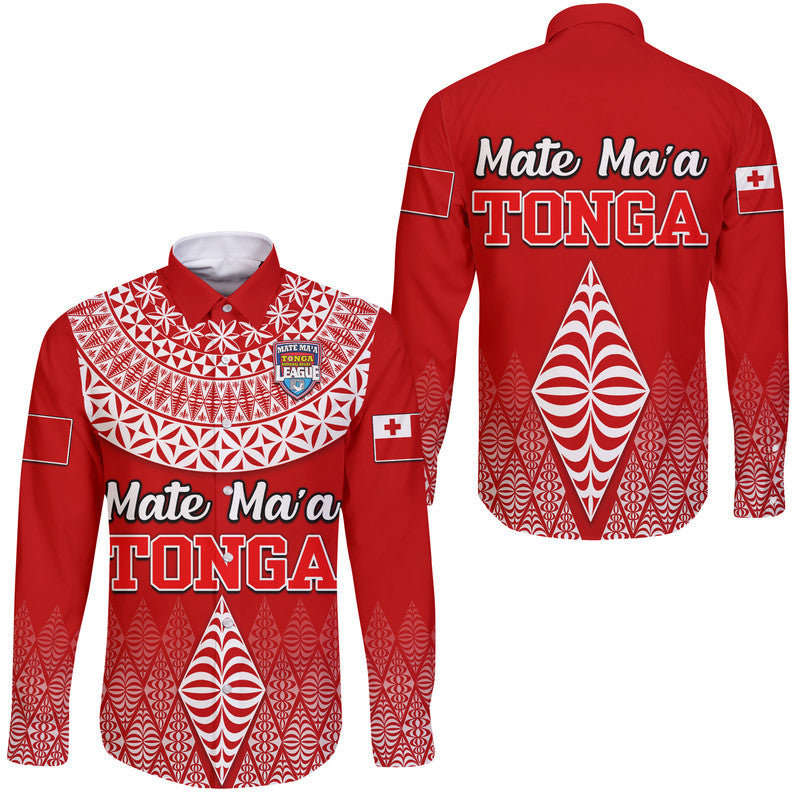 Mate Ma'a Tonga Rugby Hawaii Long Sleeve Button Shirt Tongan Kupesi Ngatu Style