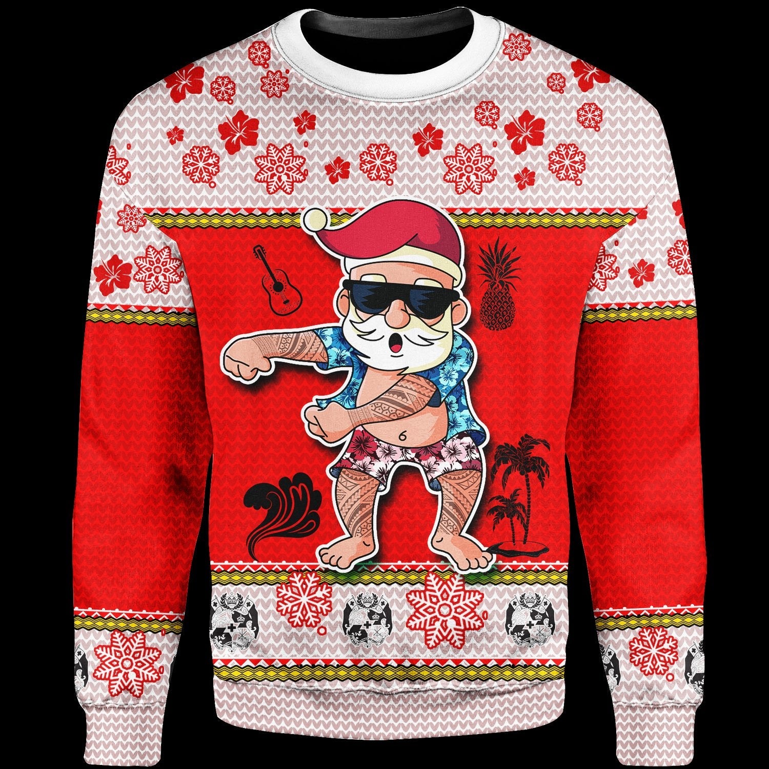 Tonga Custom Personalised Christmas Sweater Santa Claus Polynesian Tattoo
