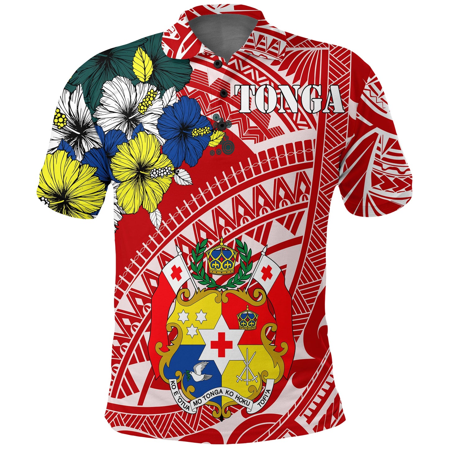 Tonga Polo Shirt - Polynesian Pattern Red Color