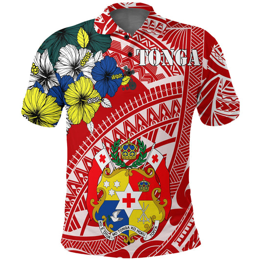 Tonga Polo Shirt - Polynesian Pattern Red Color
