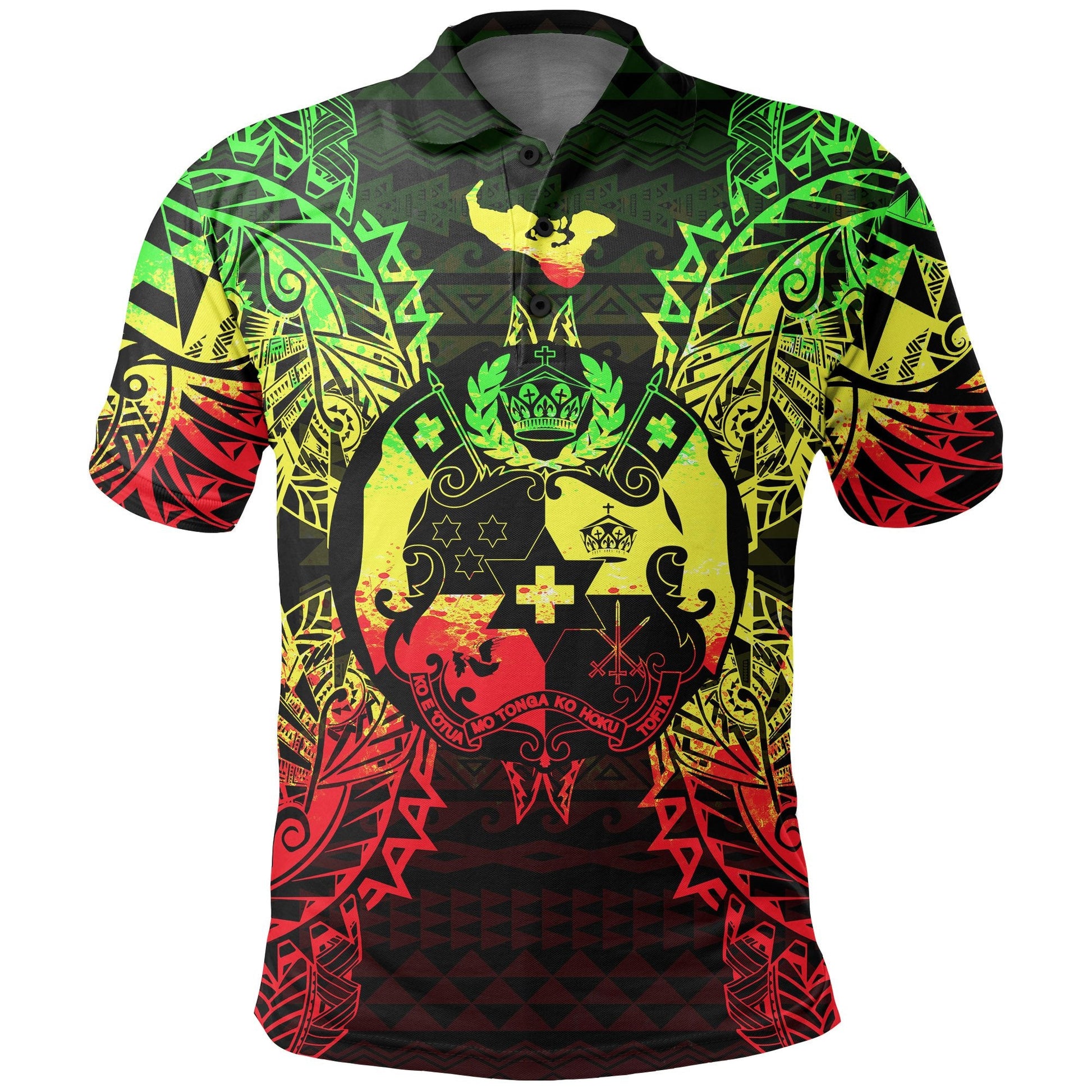 Tonga Polo Shirt - Tonga Coat Of Arms Map Polynesian Tattoo Reggae