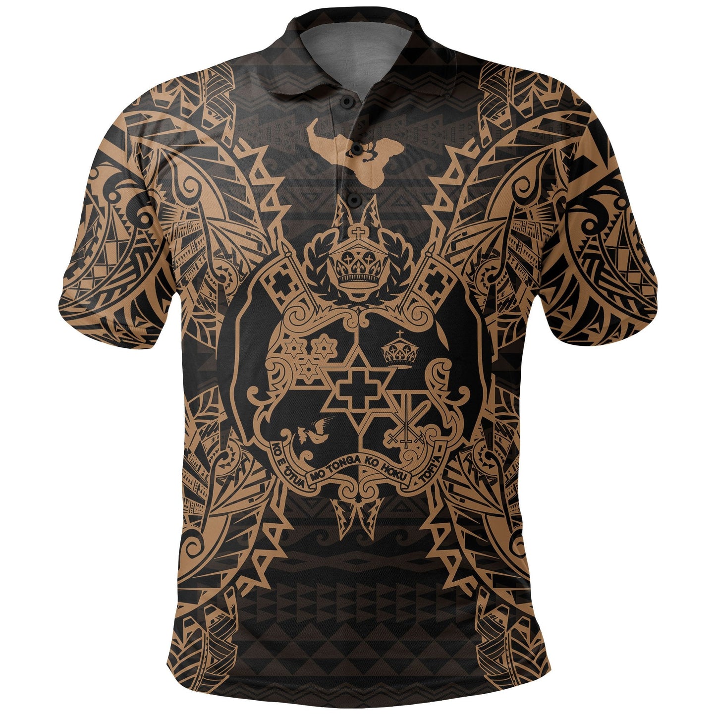 Tonga Polo Shirt - Tonga Coat Of Arms Map Polynesian Tattoo Gold