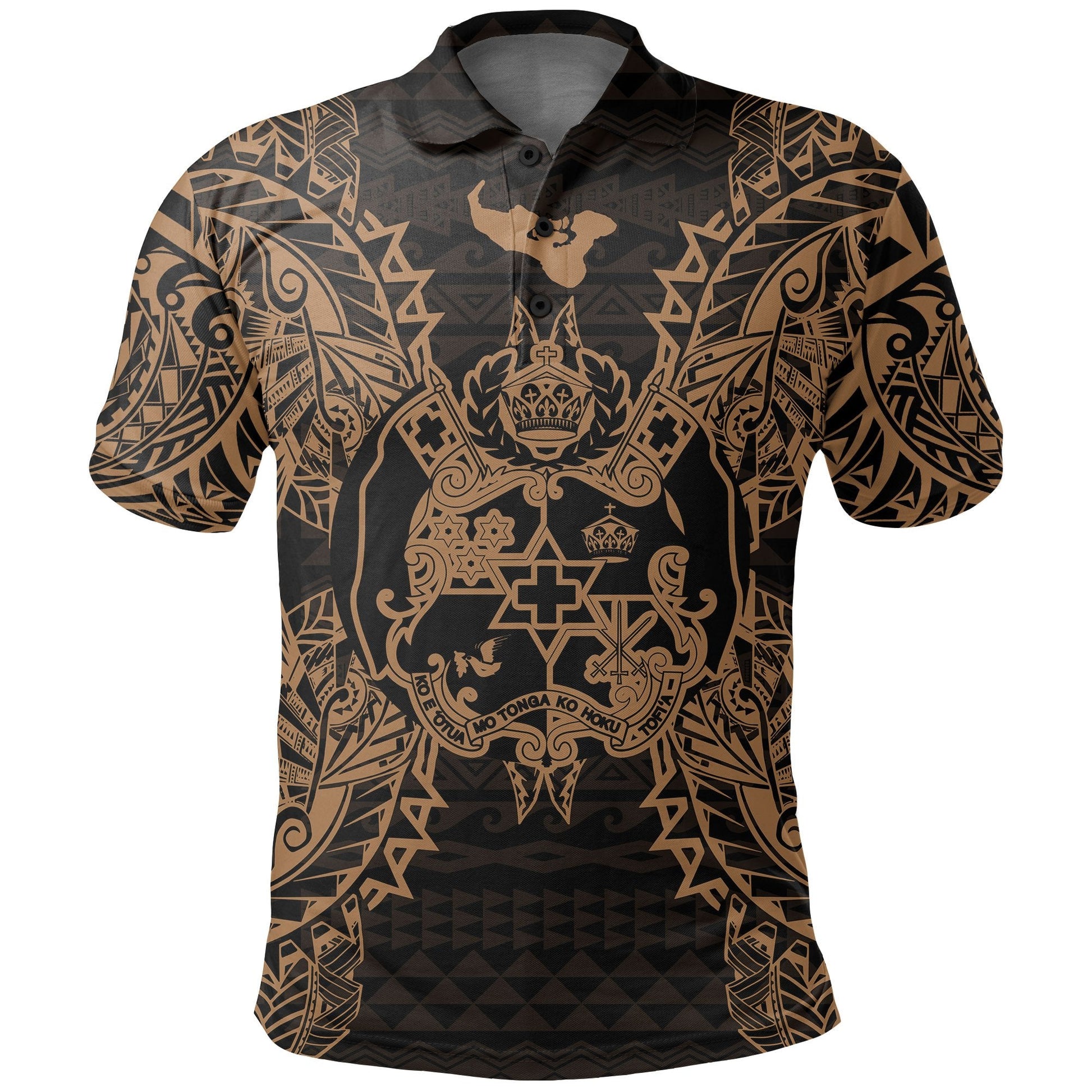 Tonga Polo Shirt - Tonga Coat Of Arms Map Polynesian Tattoo Gold
