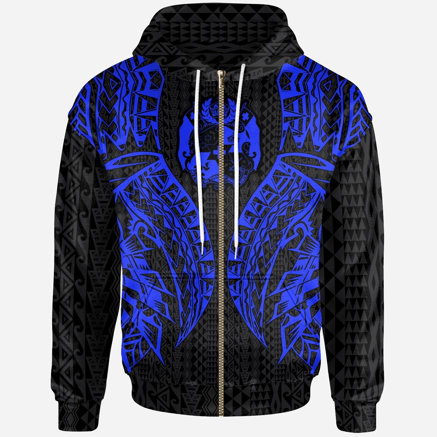 Tonga Zip Up Hoodie Polynesian Lion Head Blue Style
