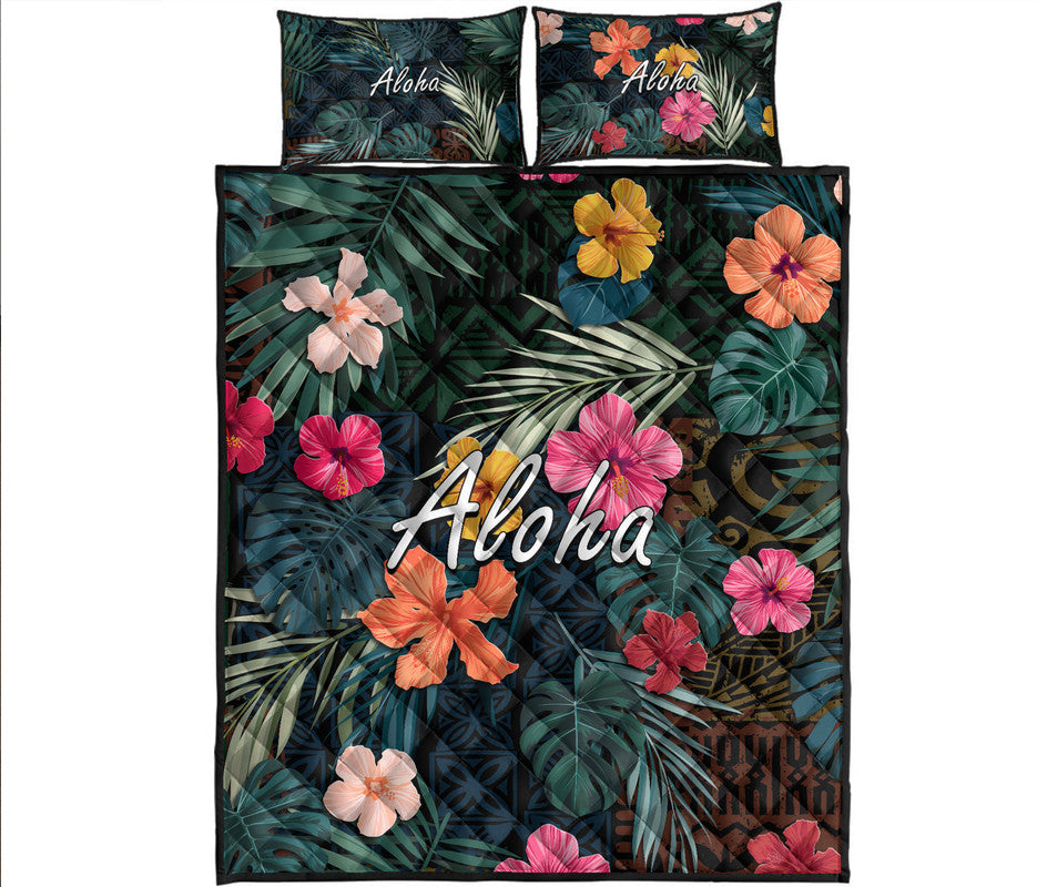 Hawaii Quilt Bed Set Tribal Elements And Hibiscus Version