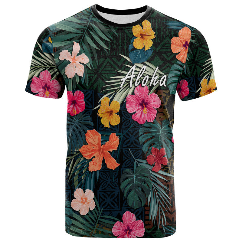 Hawaii T Shirt Tribal Elements And Hibiscus Version Shirt