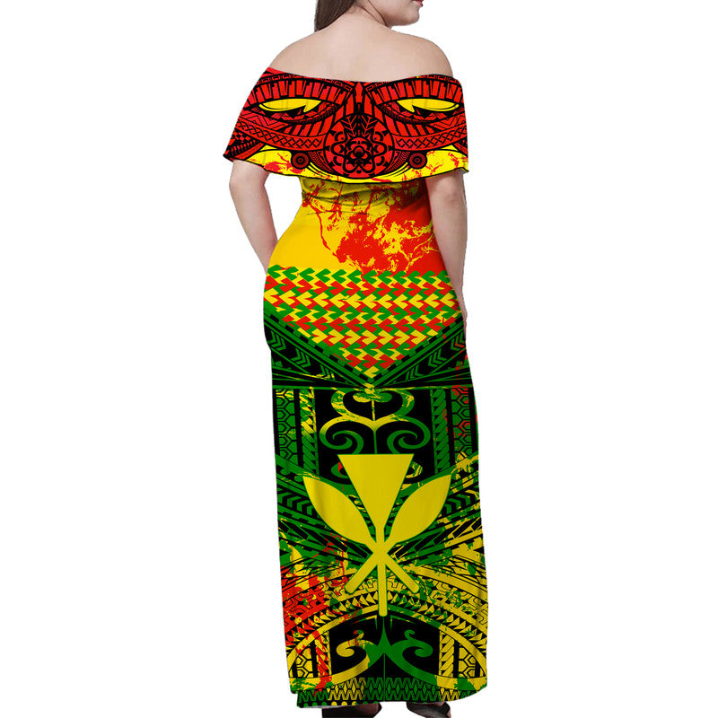 Hawaiian Tribal Kanaka Maoli Women Off Shoulder Long Dress Reggae Polynesian Version