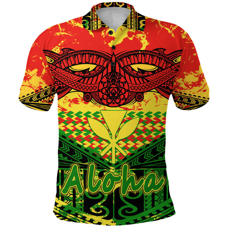 Custom Personalised Hawaiian Tribal Kanaka Maoli Polo Shirt Reggae Polynesian Version