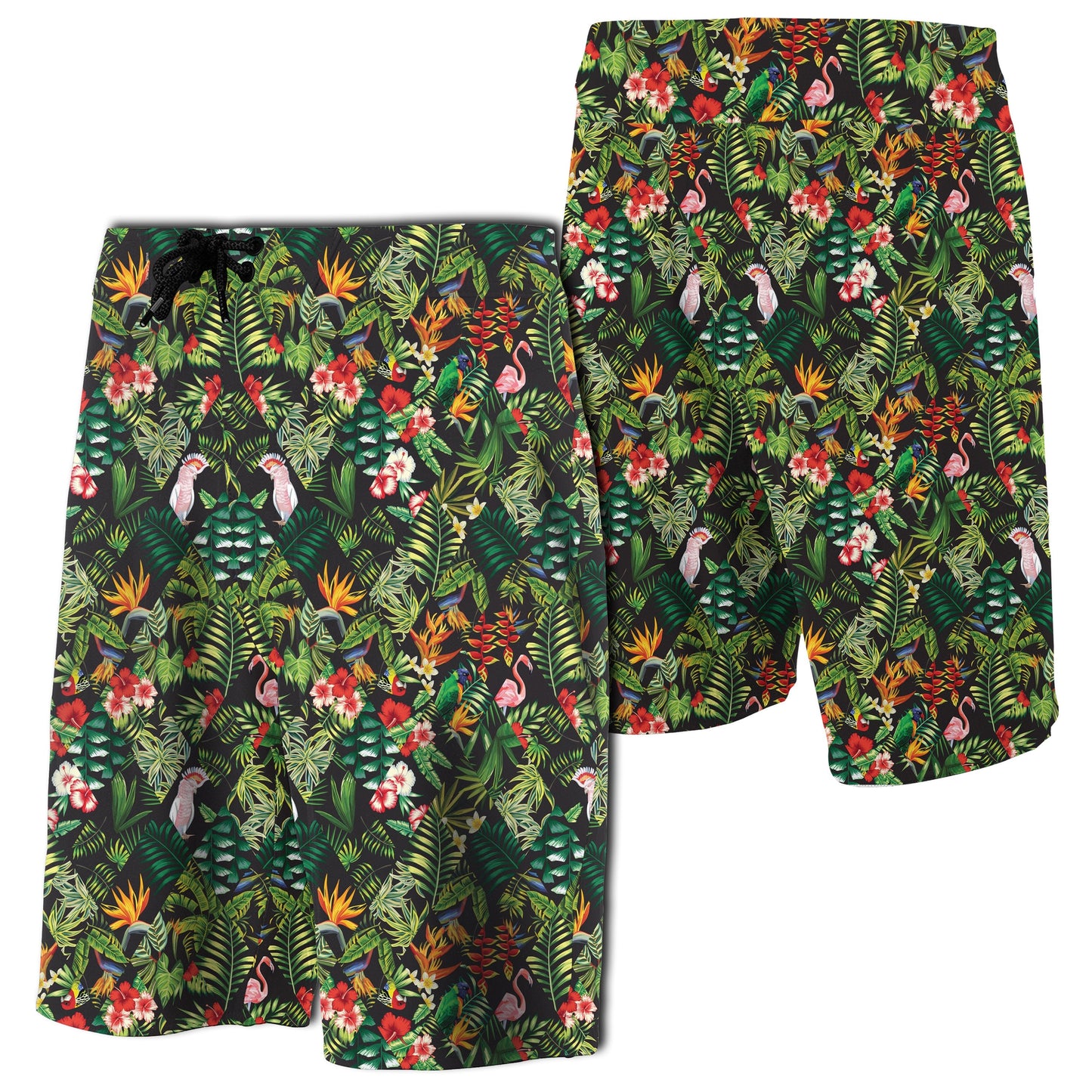 Tropical Flamingo Hibiscus Board Shorts