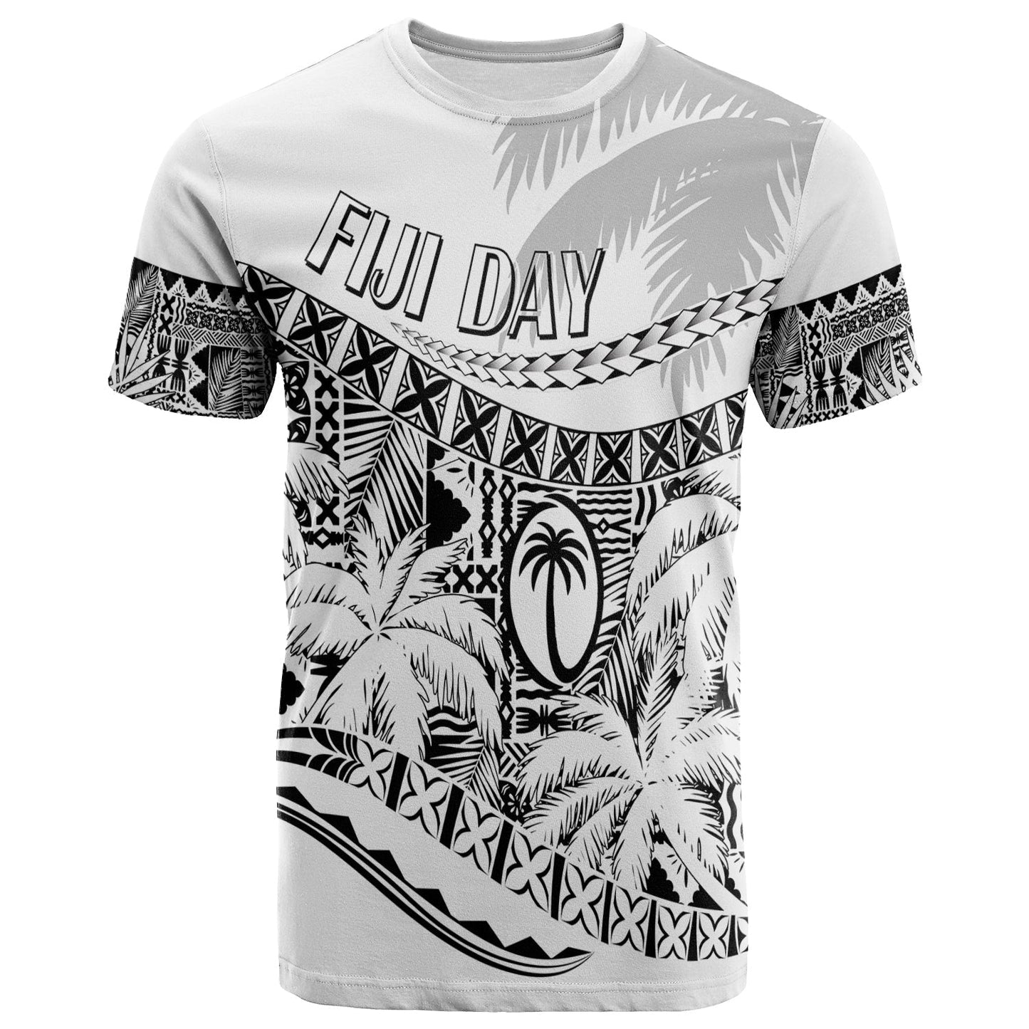 Personalised Fiji Day T Shirt Flying Fijians Masi Kesa Style White