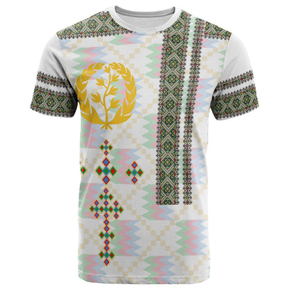 Eritrea Tilet Pattern T Shirt Eritrean Cross White