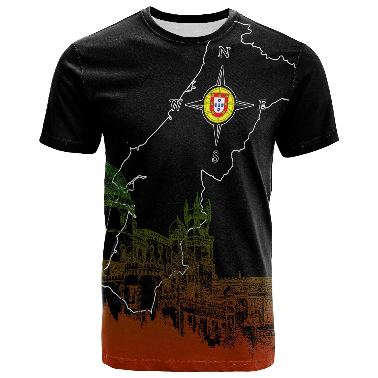 Custom Portugal Pena Palace Sketch Art T Shirt Portuguese Map