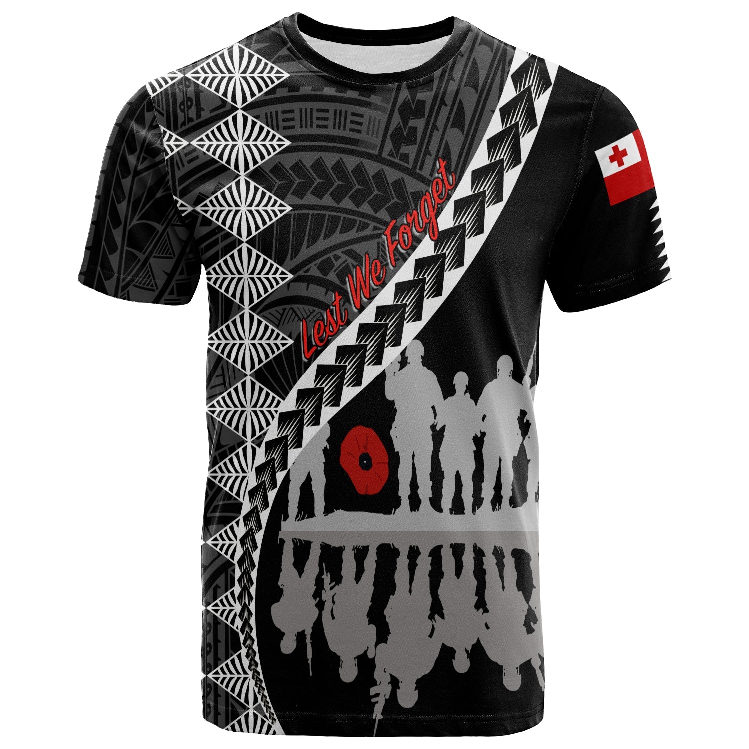 Tonga Anzac Day Black & White T Shirt Lest We Forget