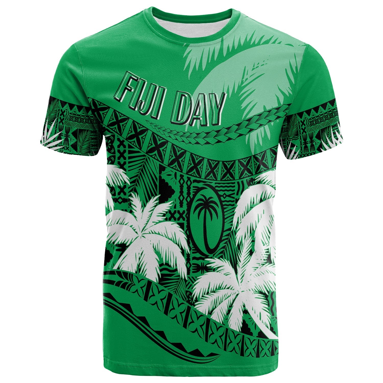 Personalised Fiji Day T Shirt Flying Fijians Masi Kesa Style Green