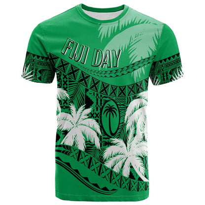 Personalised Fiji Day T Shirt Flying Fijians Masi Kesa Style Green