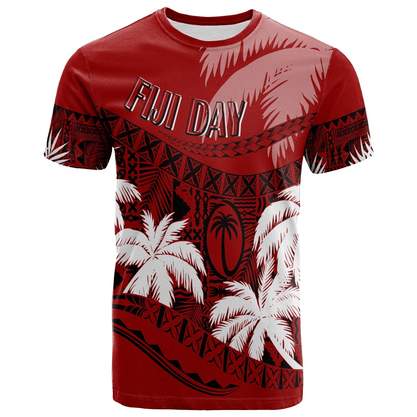 Personalised Fiji Day T Shirt Flying Fijians Masi Kesa Style Red