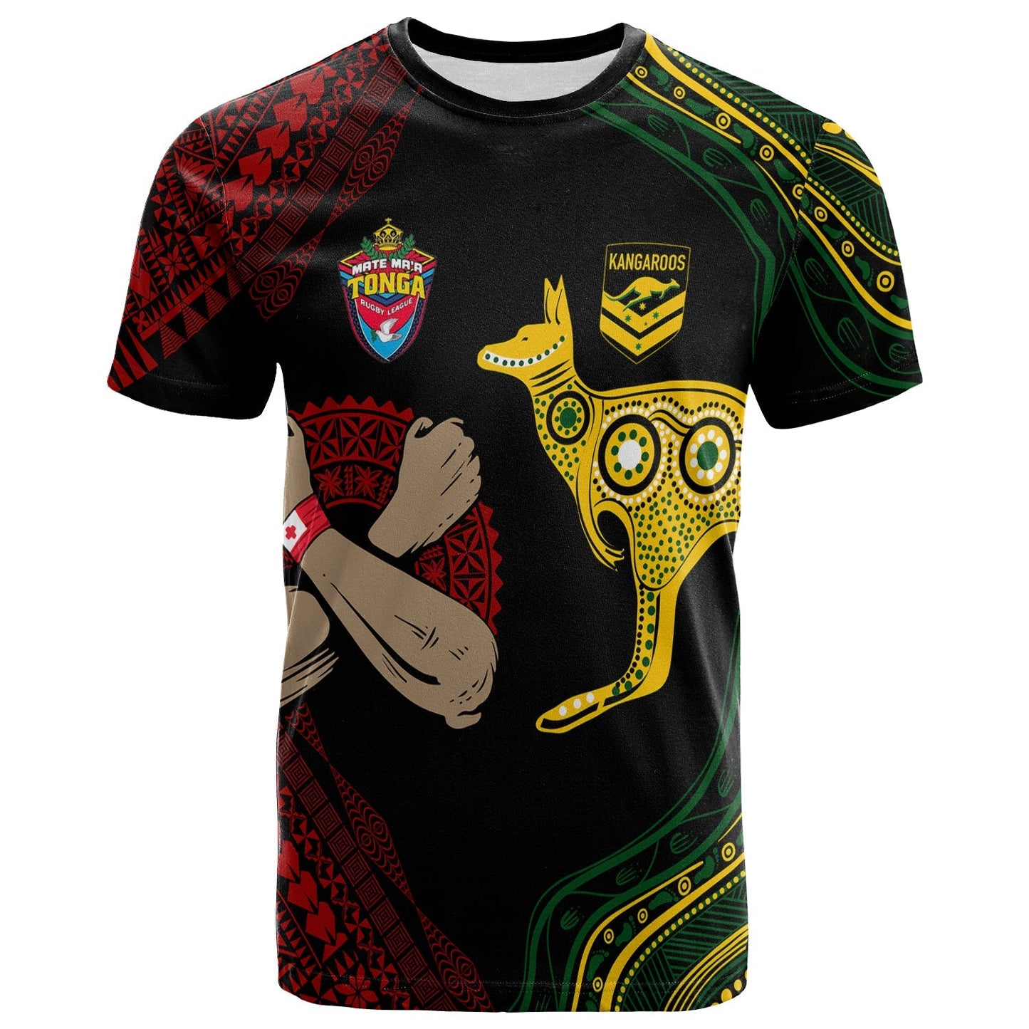Personalised Aussie Kangaroos Mix Mate Maa Tonga T Shirt Aboriginal With Kupesi