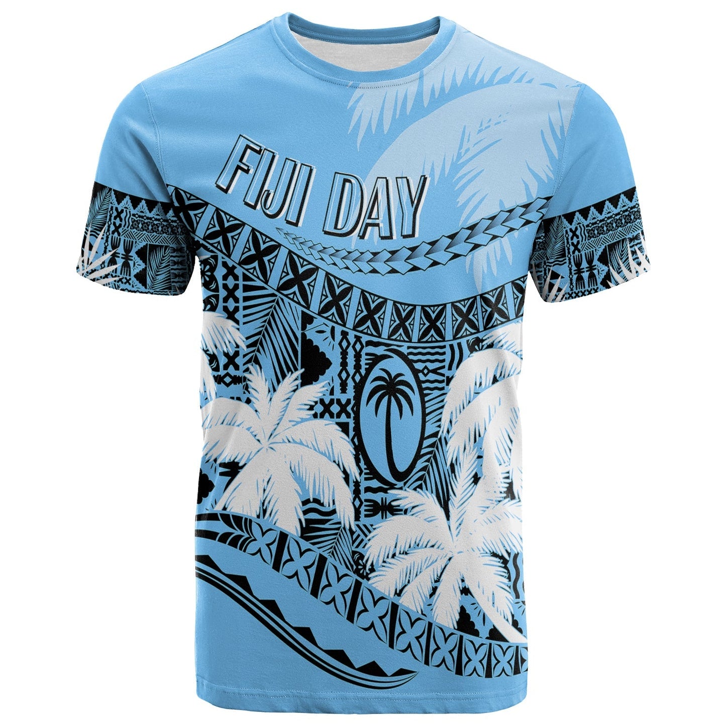 Personalised Fiji Day T Shirt Flying Fijians Masi Kesa Style - Turquoise
