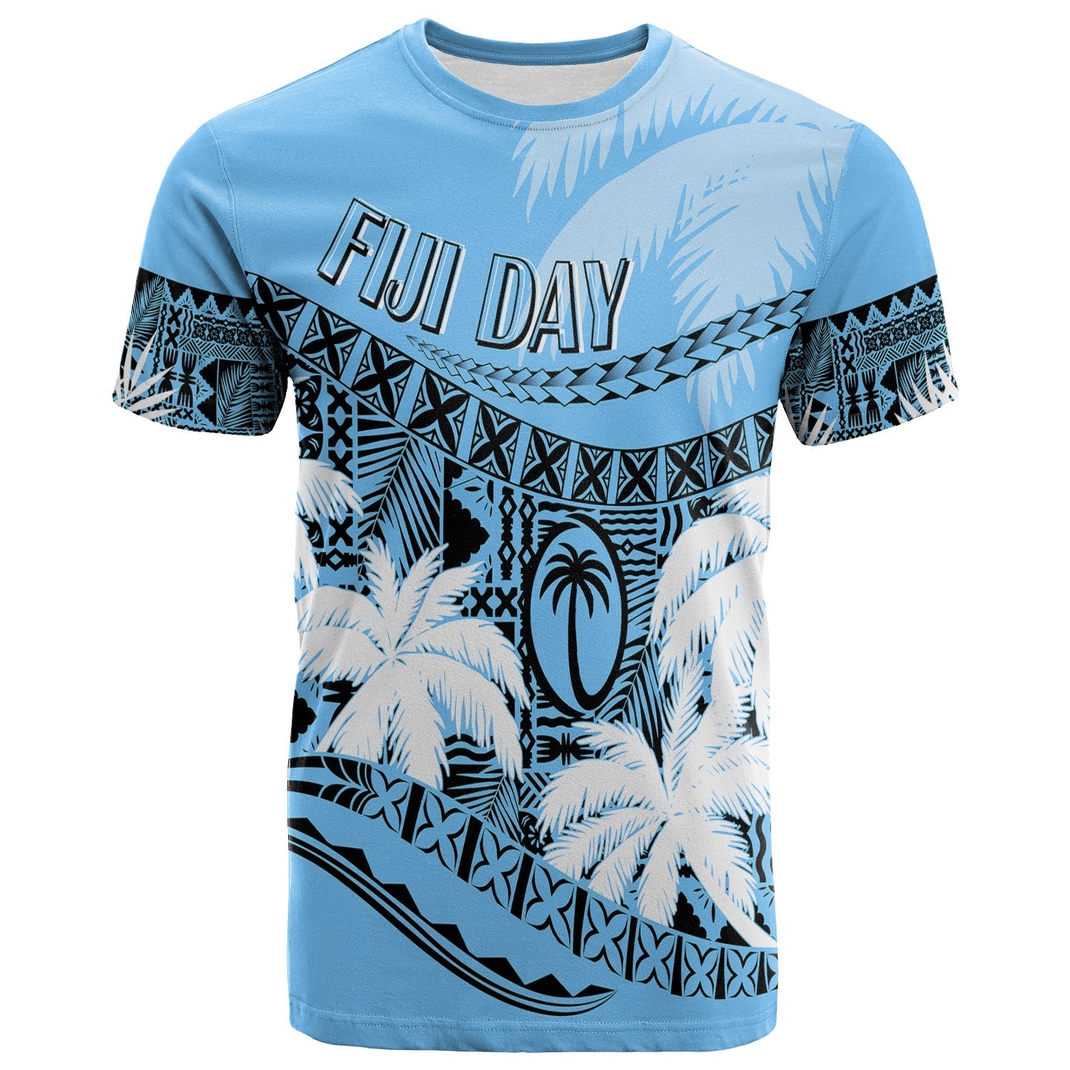 Personalised Fiji Day T Shirt Flying Fijians Masi Kesa Style - Turquoise