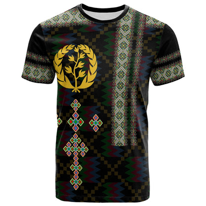 Eritrea Tilet Pattern T Shirt Eritrean Cross Black