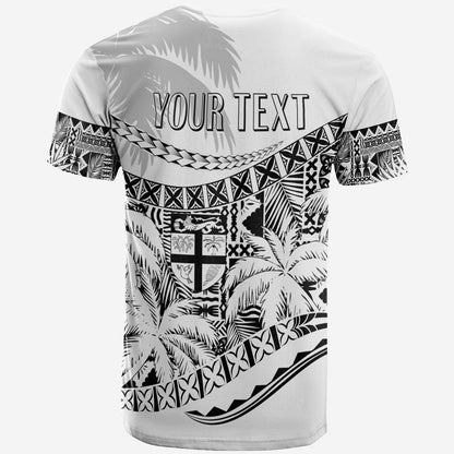 Personalised Fiji Day T Shirt Flying Fijians Masi Kesa Style White