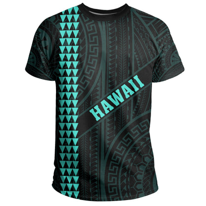 Hawaii Kakau Polynesian Turtle Map T Shirt Ohana Style Turquoise
